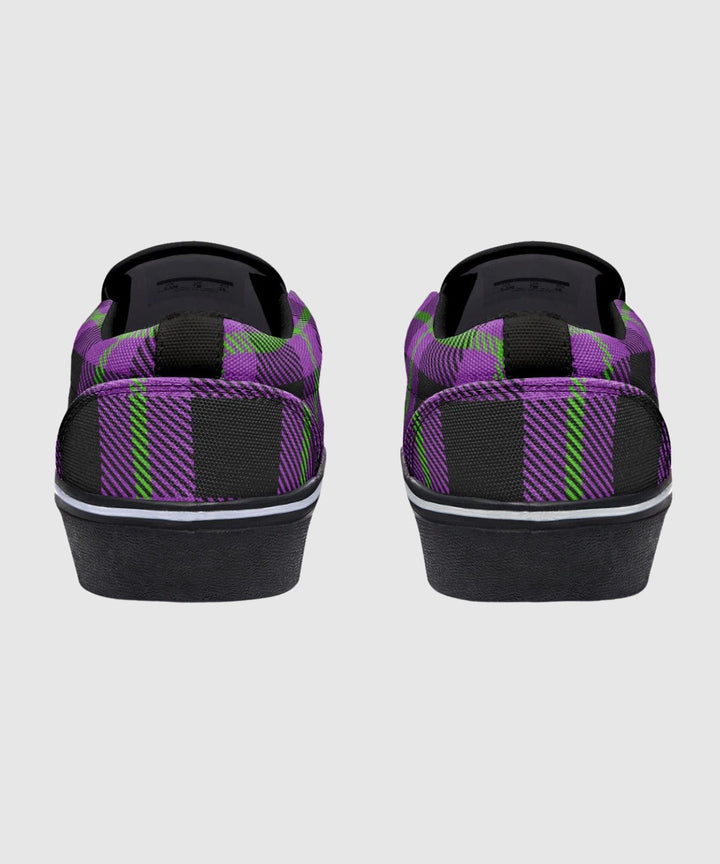 Purple and Green Plaid Slip Ons - The Pagan Grimoire