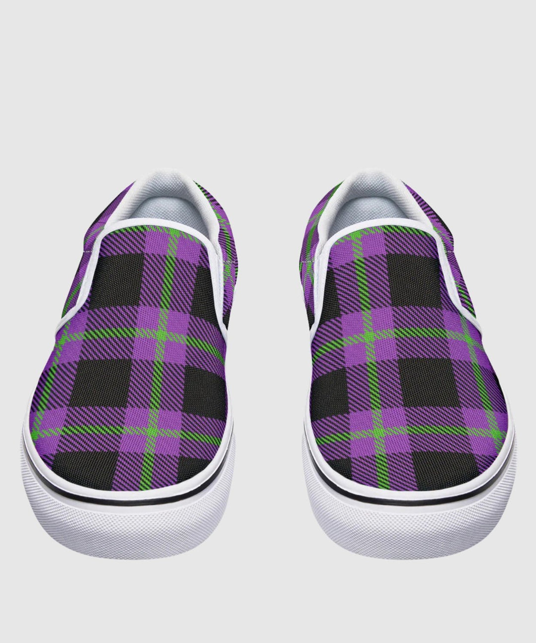 Purple and Green Plaid Slip Ons - The Pagan Grimoire