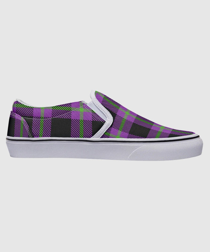 Purple and Green Plaid Slip Ons - The Pagan Grimoire