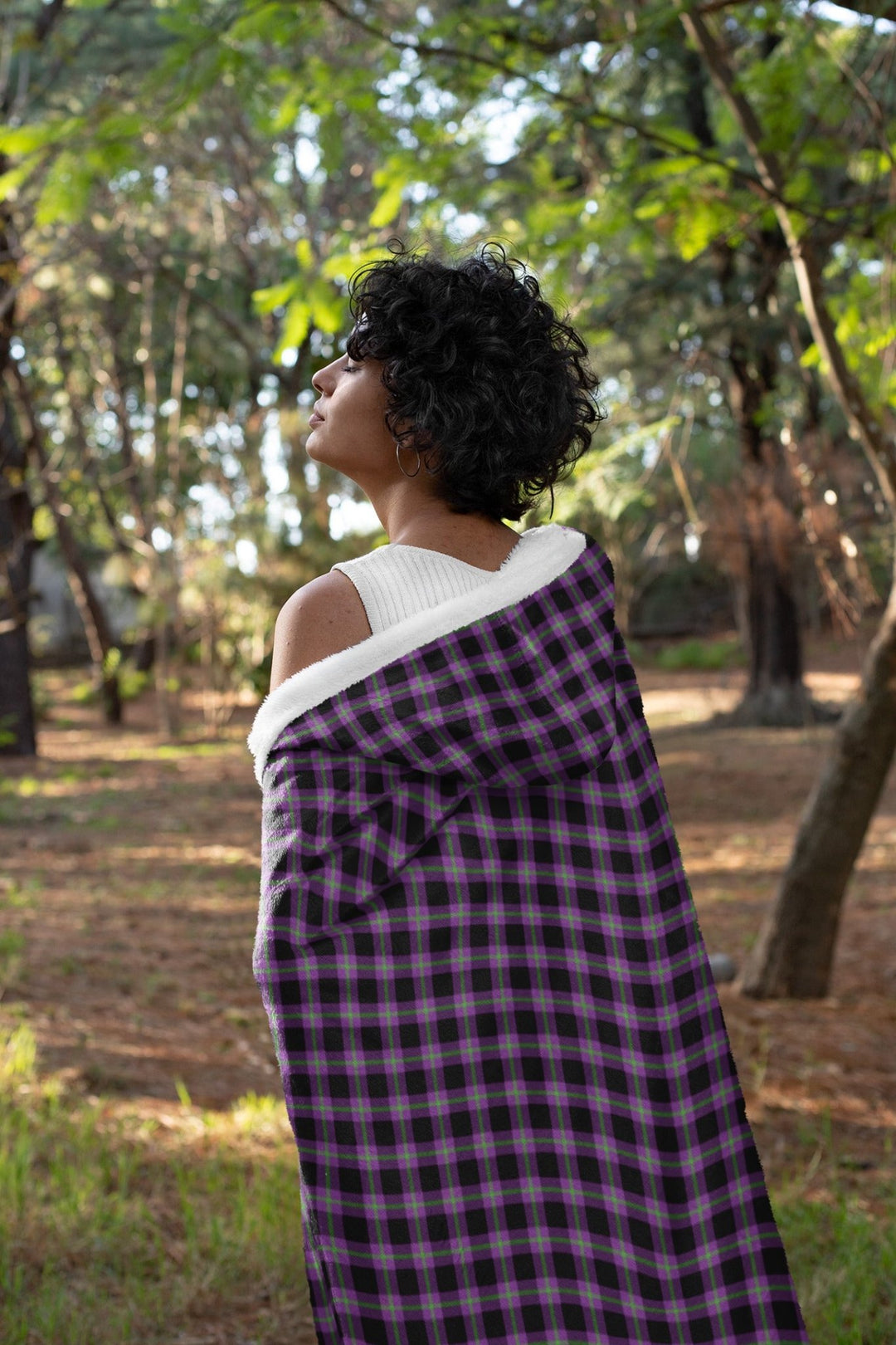 Purple and Green Plaid Hooded Blanket - The Pagan Grimoire