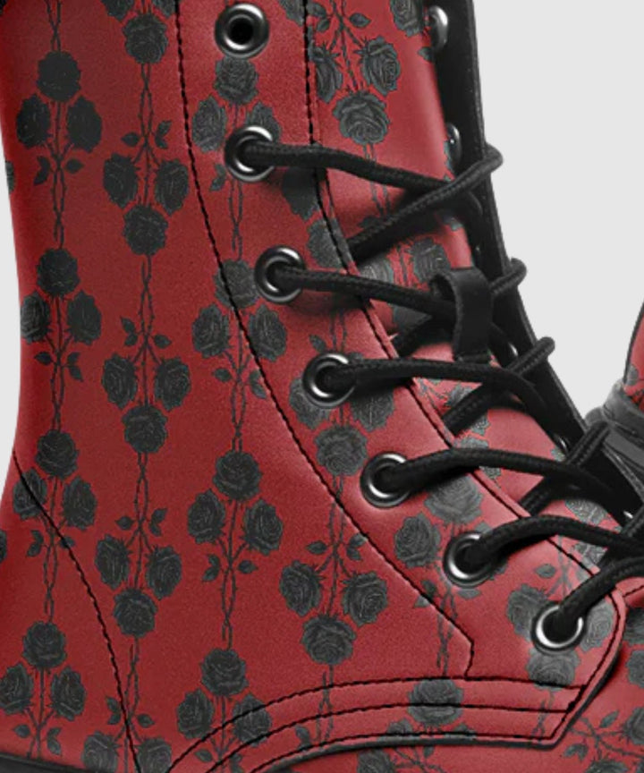 Black and Red Gothic Roses Boots - The Pagan Grimoire