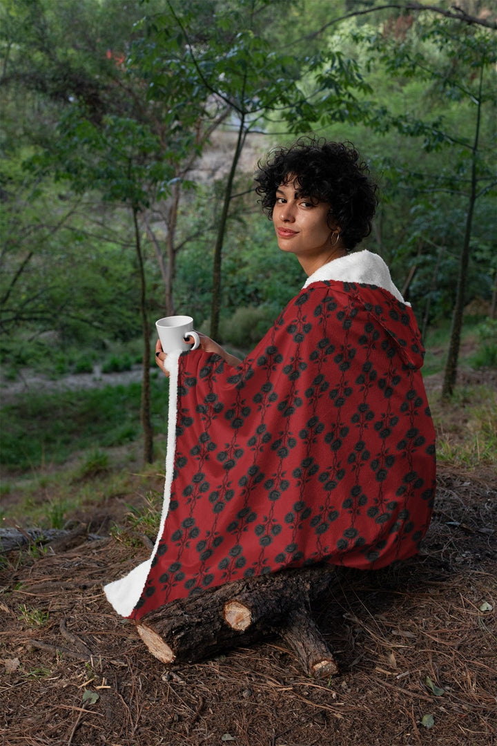 Red and Black Gothic Roses Hooded Blanket - The Pagan Grimoire