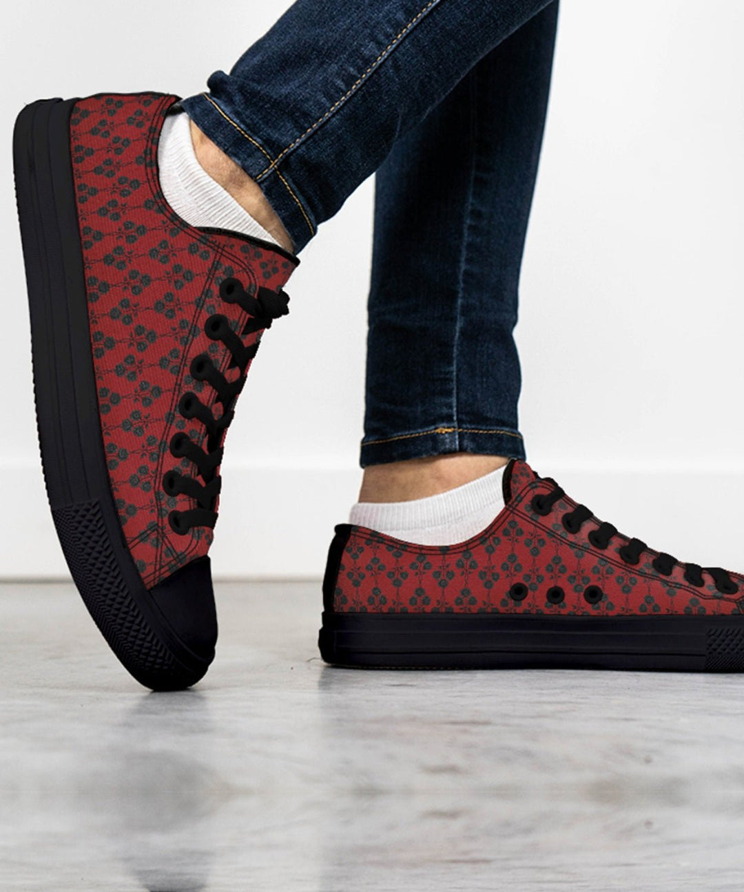Red and Black Gothic Roses Low Tops - The Pagan Grimoire