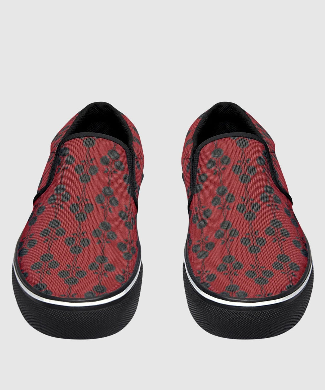 Red and Black Gothic Roses Slip On Sneakers - The Pagan Grimoire