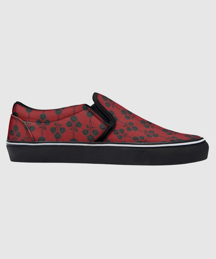 Red and Black Gothic Roses Slip On Sneakers - The Pagan Grimoire