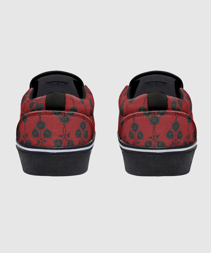 Red and Black Gothic Roses Slip On Sneakers - The Pagan Grimoire