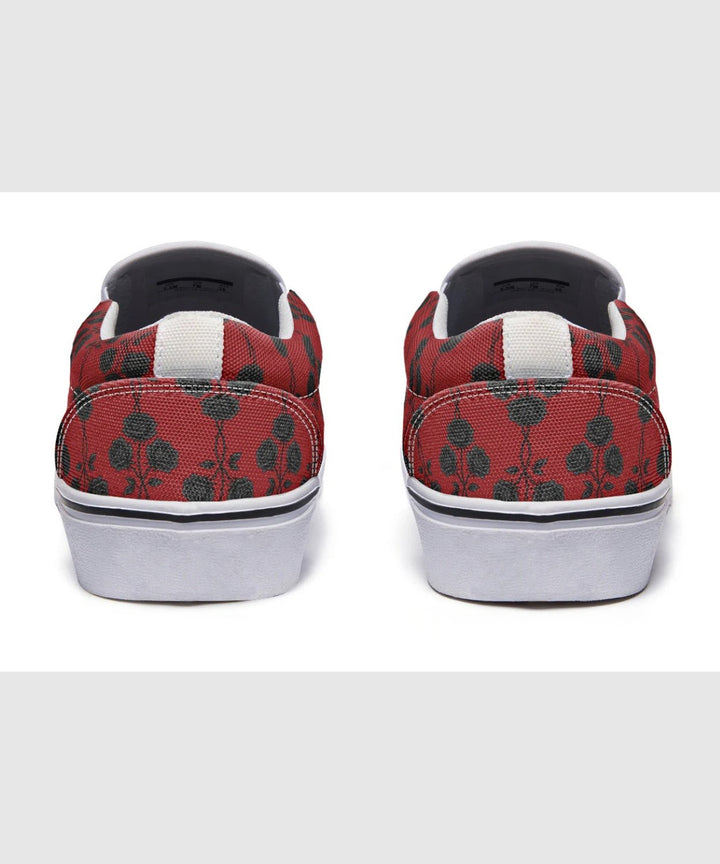 Red and Black Gothic Roses Slip On Sneakers - The Pagan Grimoire