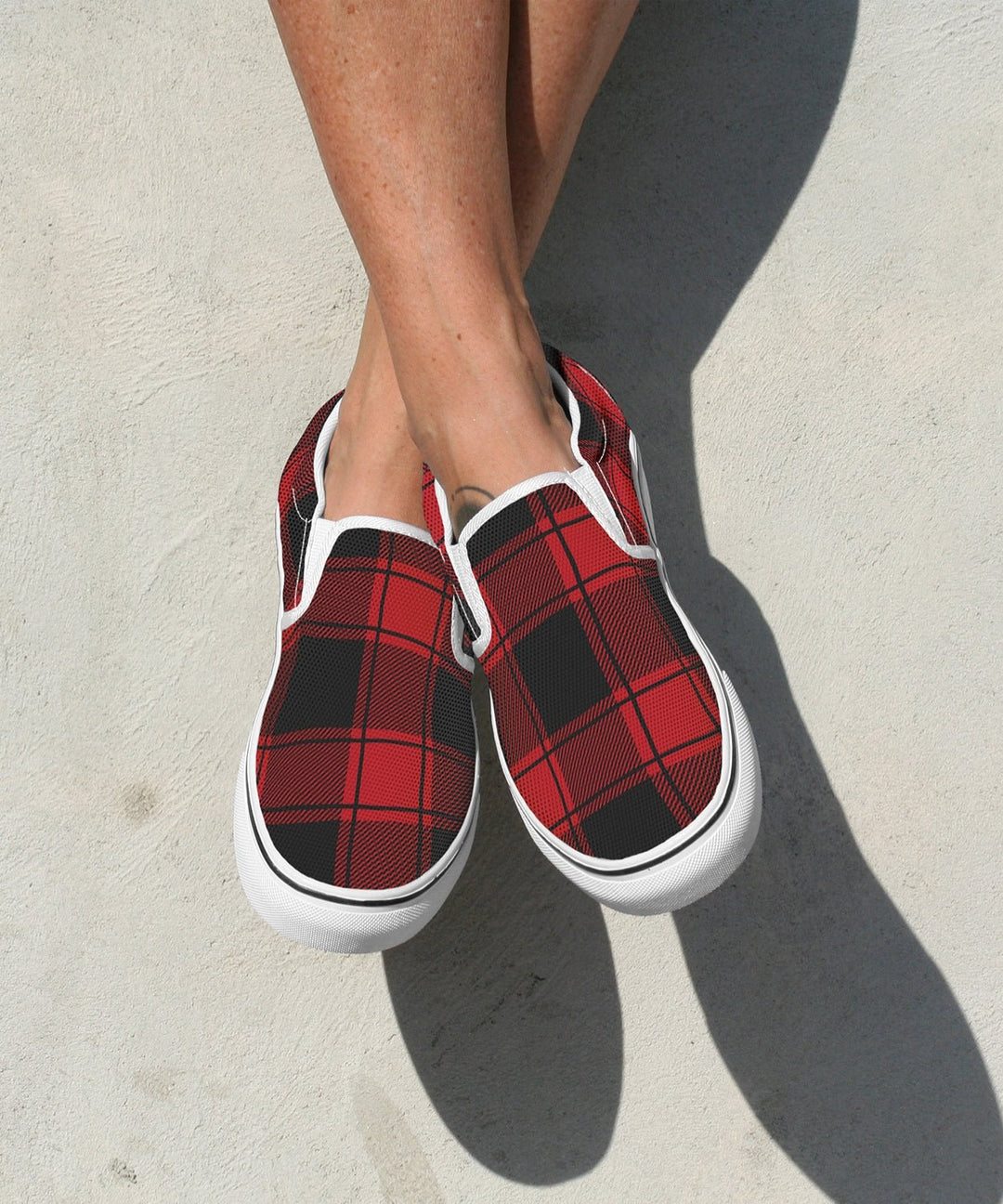 Red and Black Plaid Slip Ons - The Pagan Grimoire