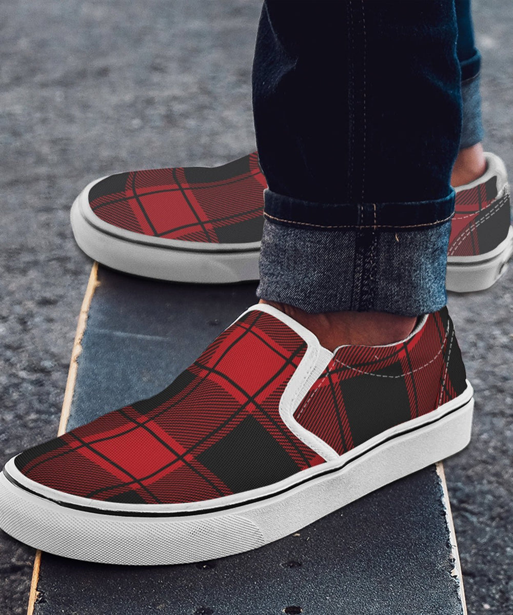 Red and Black Plaid Slip Ons - The Pagan Grimoire