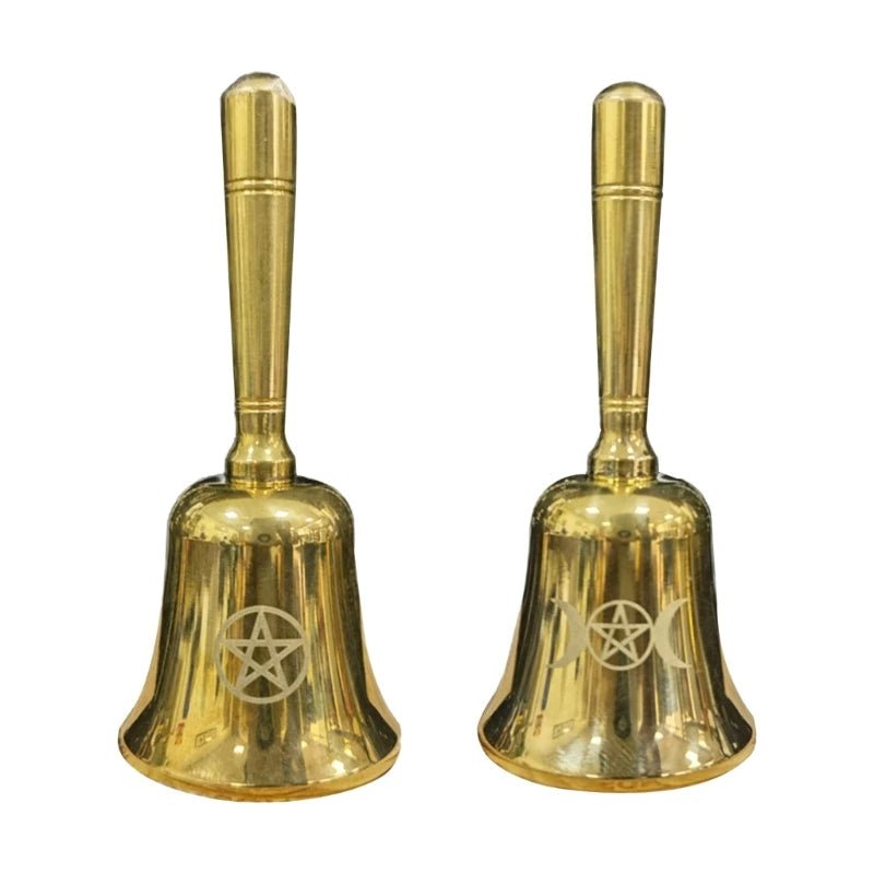 Moonlight Bell Mini Brass Altar Bell – Wiccan Triple Moon or Pentacle Ritual Bell ...