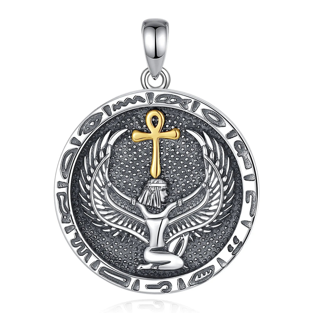 Sterling Silver Egyptian Goddess Pendant with Ankh - The Pagan Grimoire