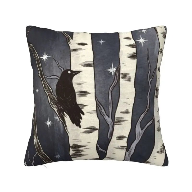 Birch Tree Raven Pillow Cover - The Pagan Grimoire