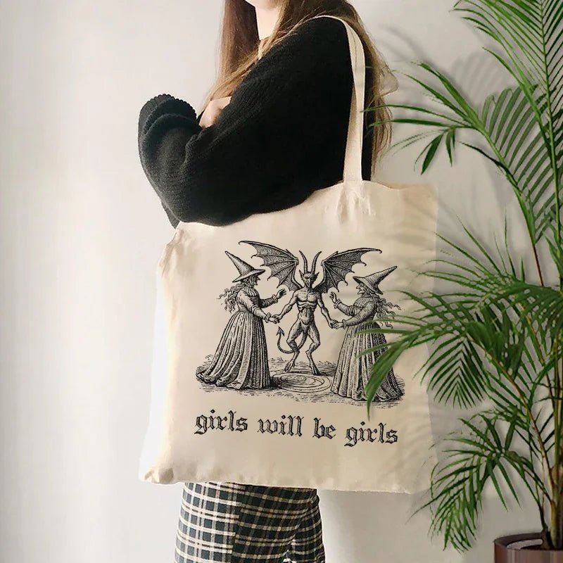 "I'll Be Casting Spells With My Cat" Halloween Tote Bag - Witchcraft & Magic Design