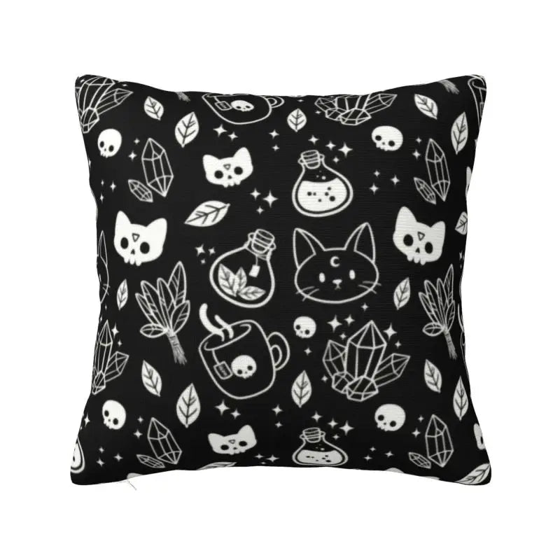 Witchy Cats and Potions Pillow Cover - The Pagan Grimoire