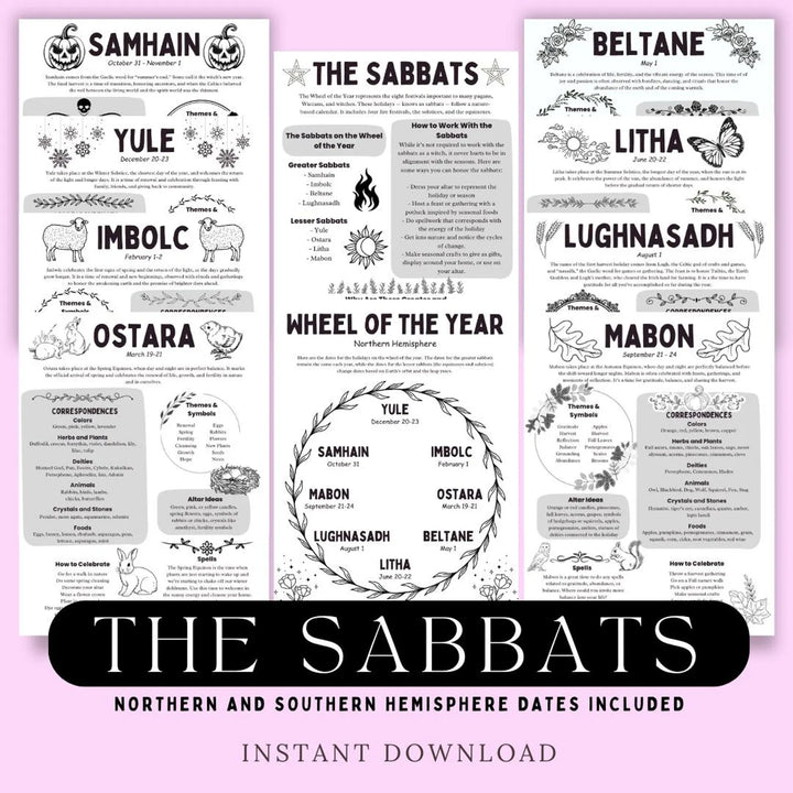 Printable Wheel of the Year Grimoire Pages – Sabbats Guide for Witches & Pagans