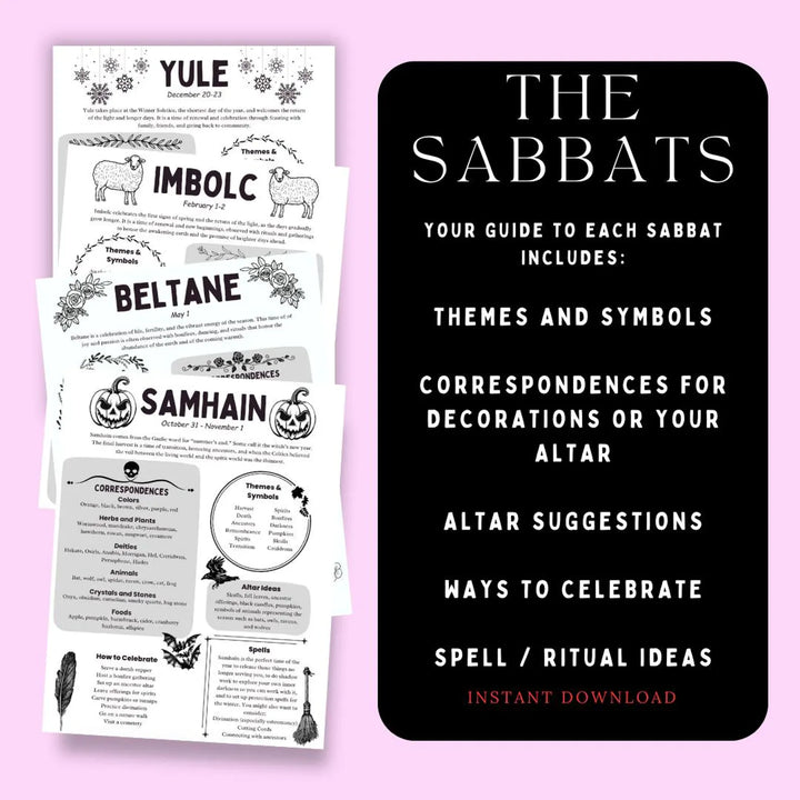 Printable Wheel of the Year Grimoire Pages – Sabbats Guide for Witches & Pagans