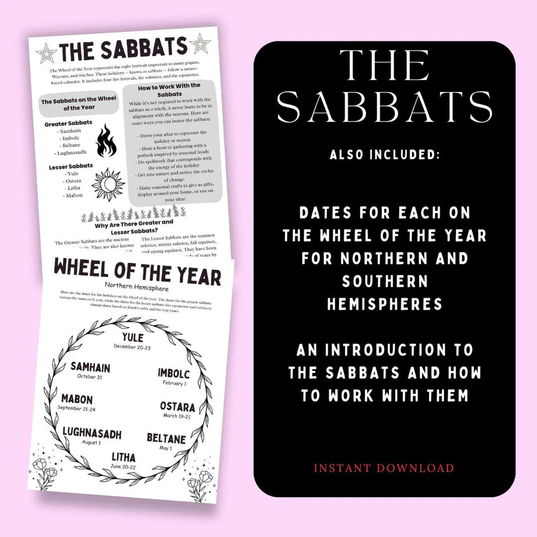 Printable Wheel of the Year Grimoire Pages – Sabbats Guide for Witches & Pagans