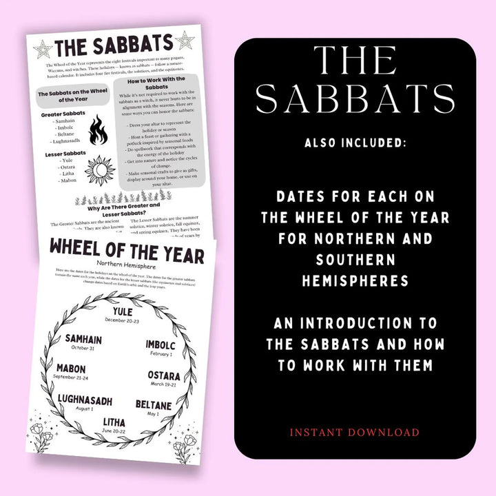 Printable Wheel of the Year Grimoire Pages – Sabbats Guide for Witches & Pagans