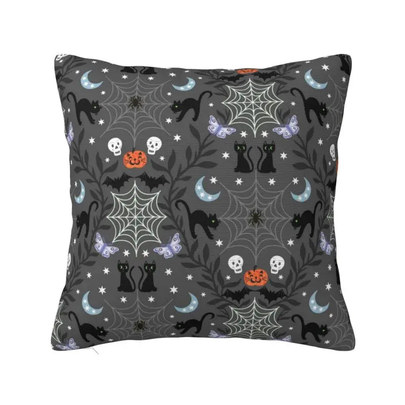 Black Cats and Spiderwebs Halloween Pillow Cover - The Pagan Grimoire