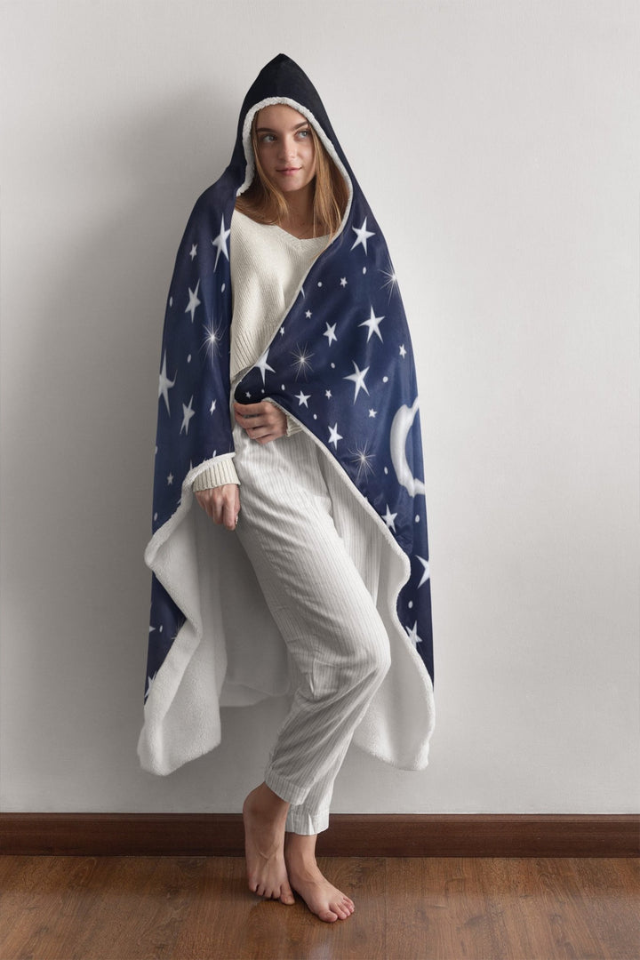 Silver Stars and Moon Hooded Blanket - The Pagan Grimoire