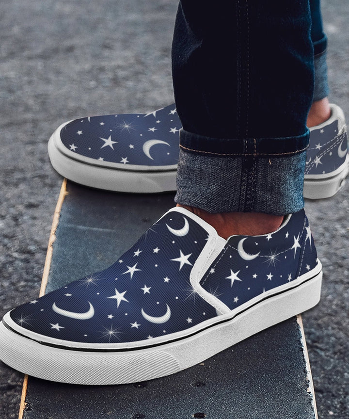 Silver Stars and Moon Slip On Shoes - The Pagan Grimoire