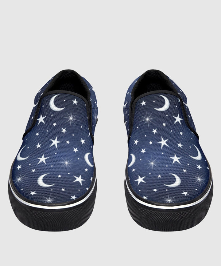 Silver Stars and Moon Slip On Shoes - The Pagan Grimoire