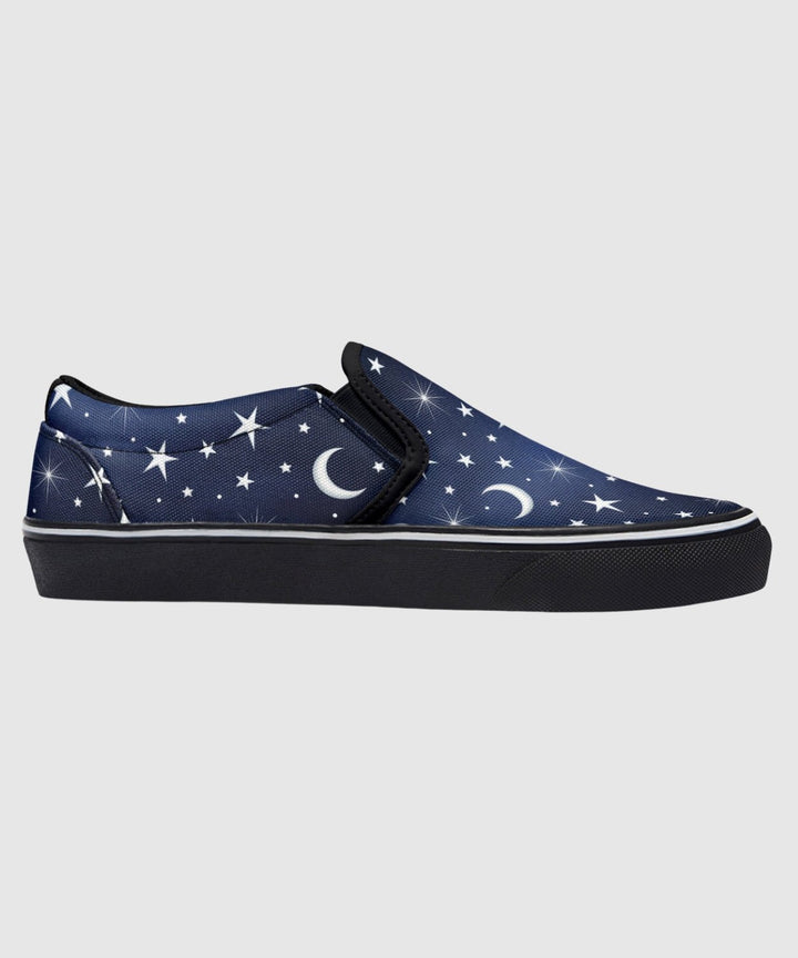 Silver Stars and Moon Slip On Shoes - The Pagan Grimoire