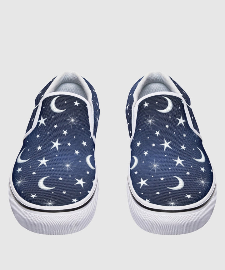 Silver Stars and Moon Slip On Shoes - The Pagan Grimoire