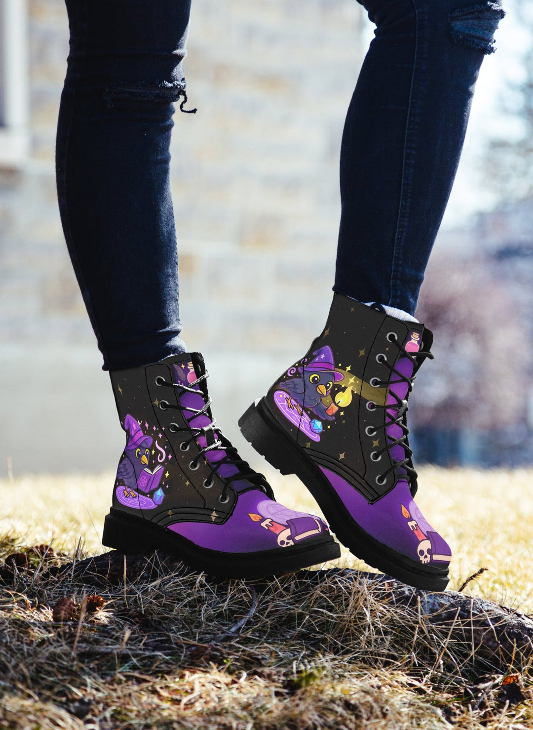 Spellcasting Raven Combat Boots - The Pagan Grimoire