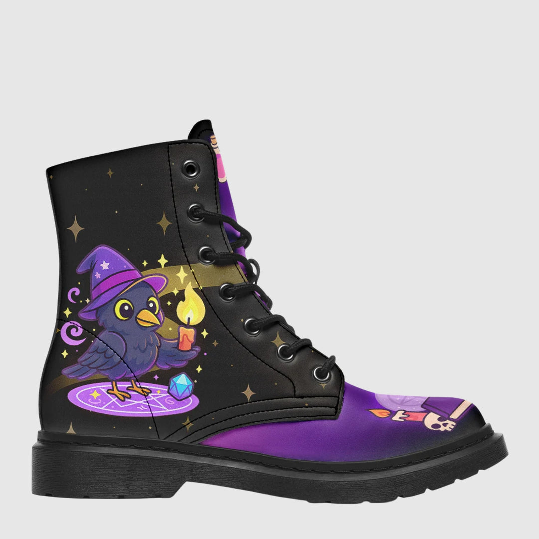 Spellcasting Raven Combat Boots - The Pagan Grimoire