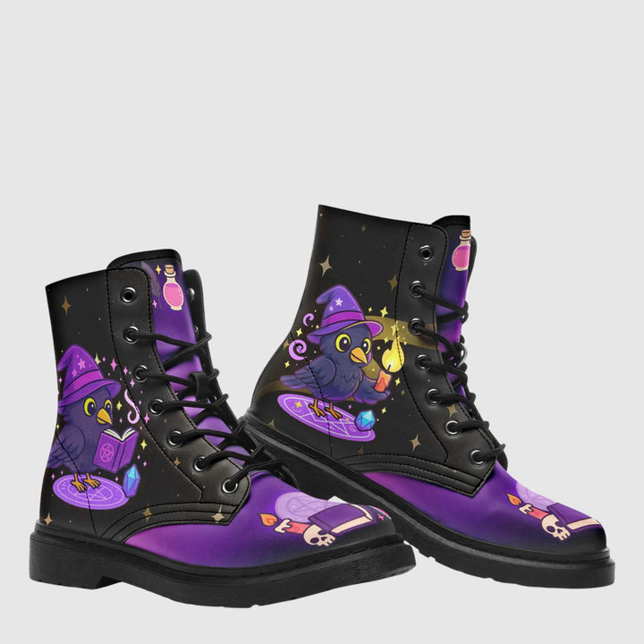 Spellcasting Raven Combat Boots - The Pagan Grimoire