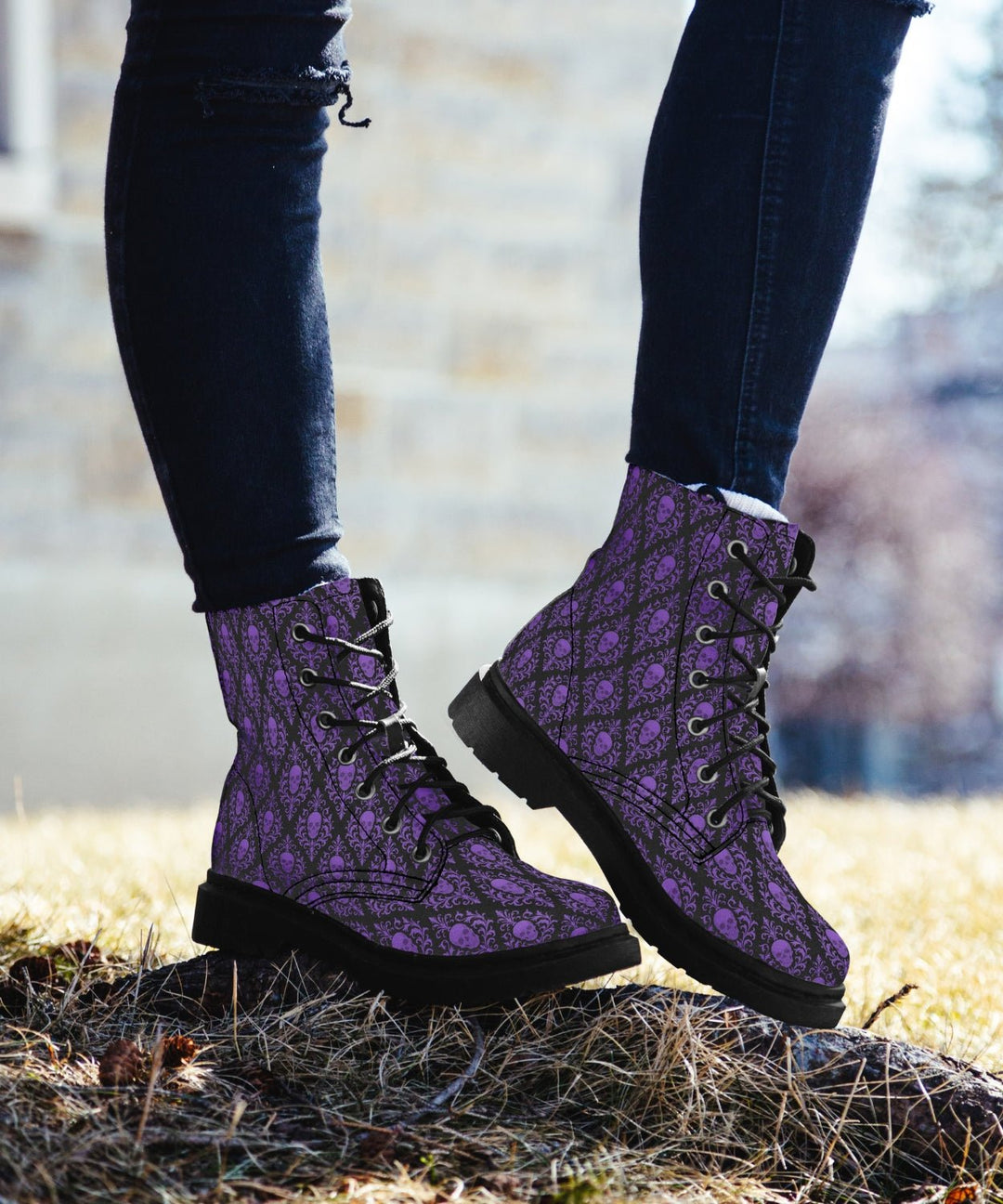 Victorian Skull Damask Boots - The Pagan Grimoire