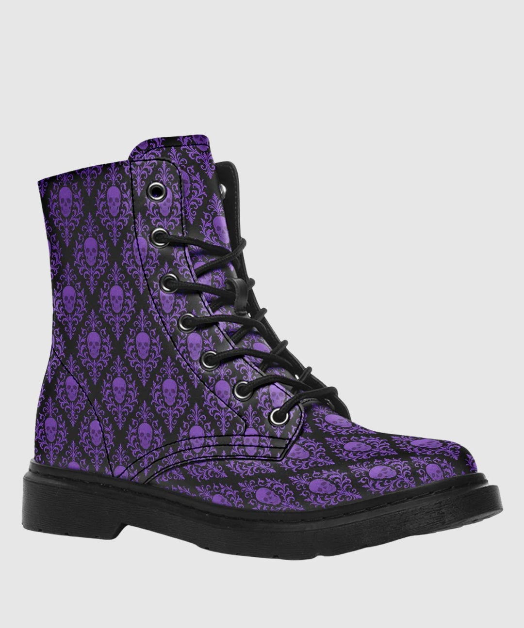 Victorian Skull Damask Boots - The Pagan Grimoire