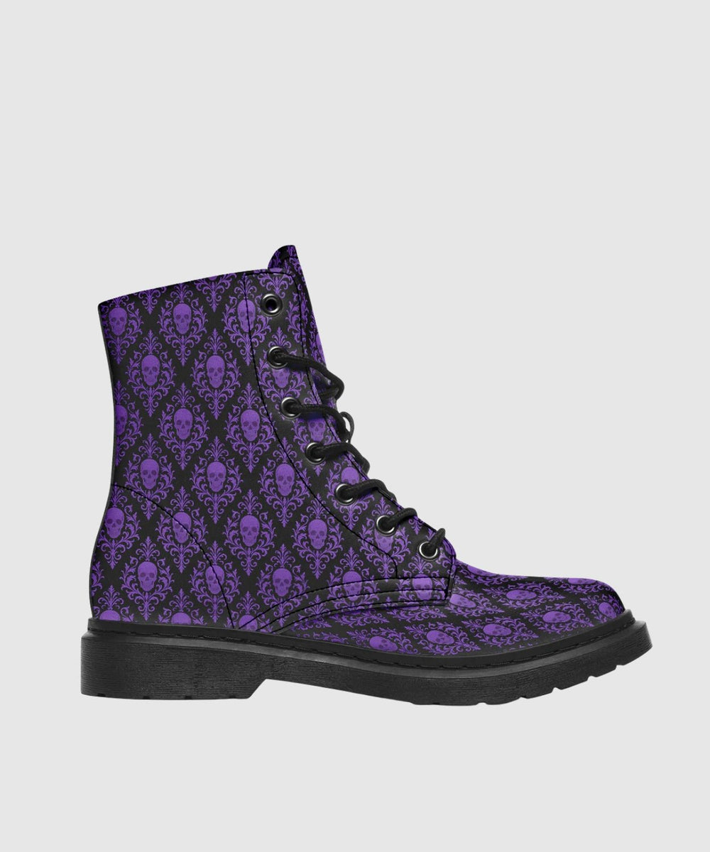 Victorian Skull Damask Boots - The Pagan Grimoire