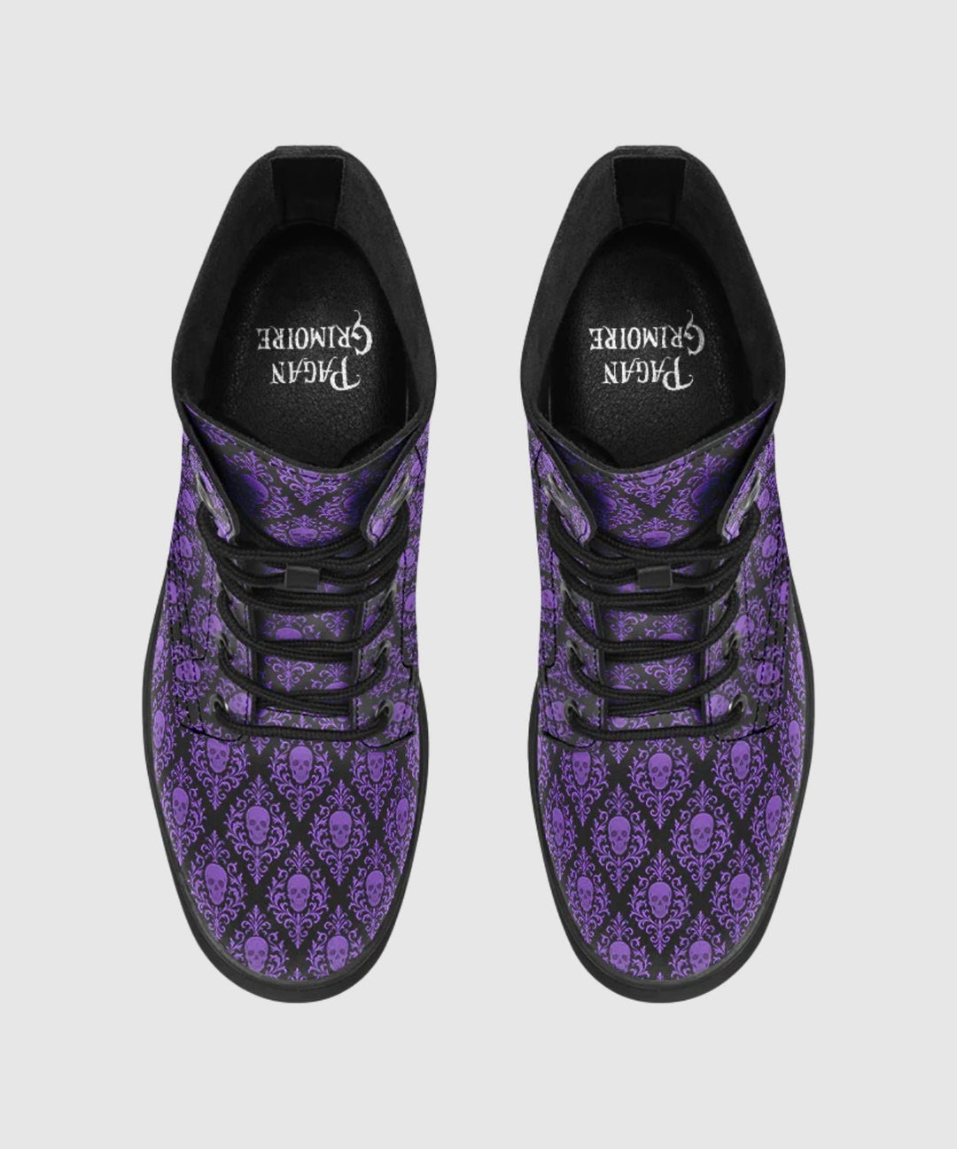 Victorian Skull Damask Boots - The Pagan Grimoire