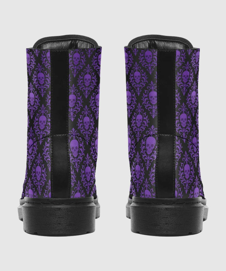 Victorian Skull Damask Boots - The Pagan Grimoire