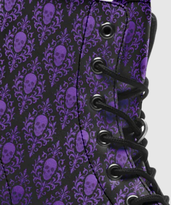 Victorian Skull Damask Boots - The Pagan Grimoire