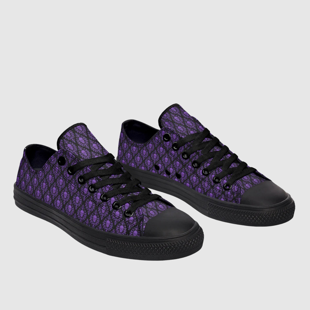 Victorian Skull Damask Lowtop Sneakers - The Pagan Grimoire