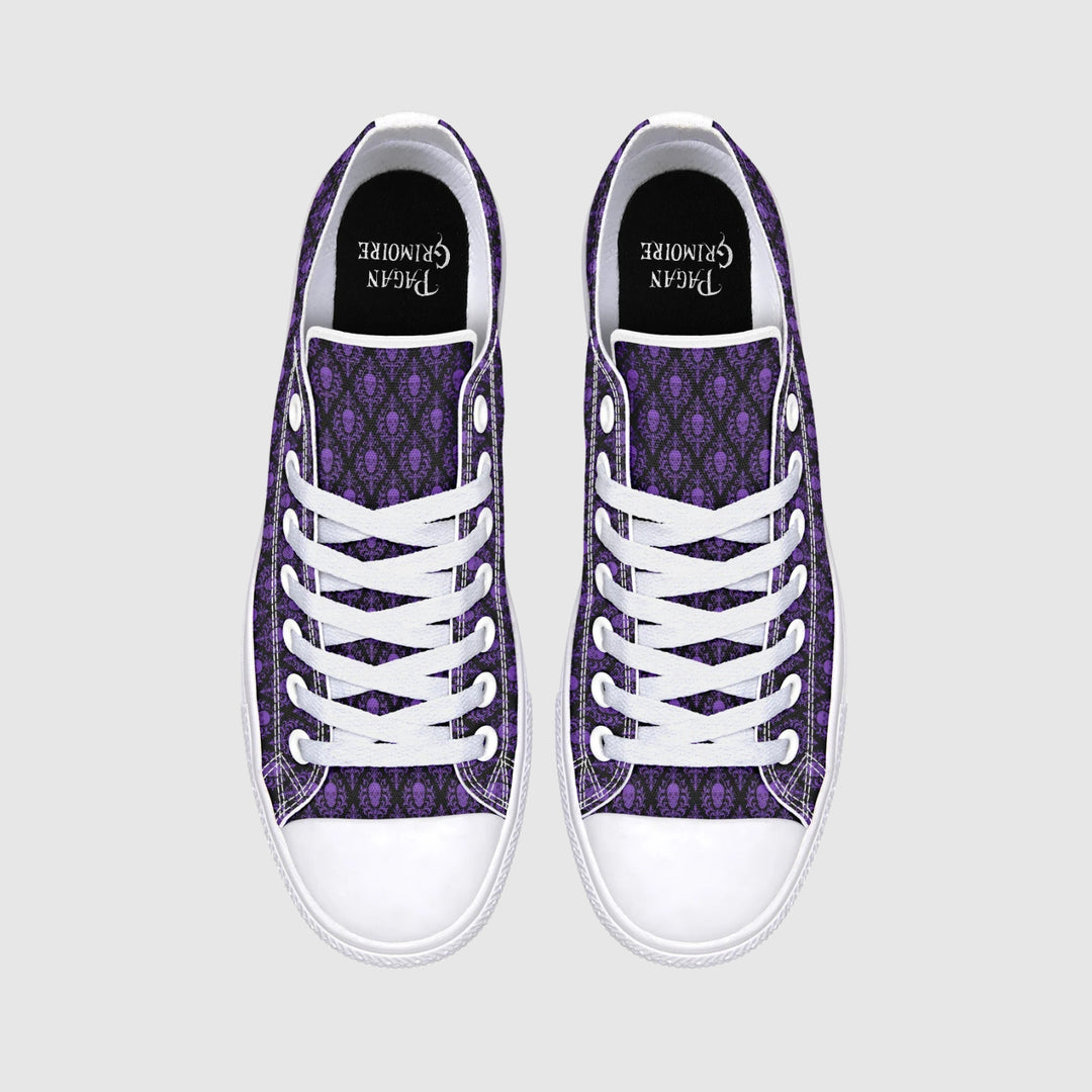 Victorian Skull Damask Lowtop Sneakers - The Pagan Grimoire