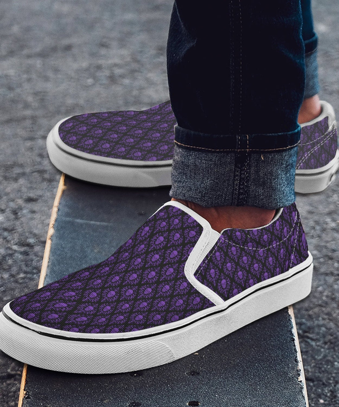 Victorian Skull Damask Slip - On Shoes - The Pagan Grimoire