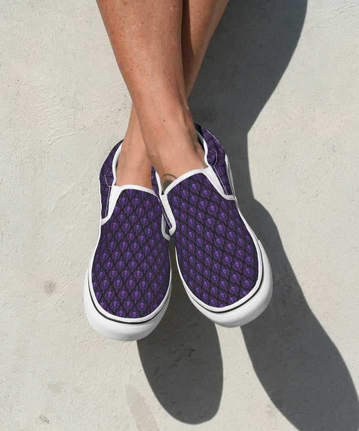 Victorian Skull Damask Slip - On Shoes - The Pagan Grimoire