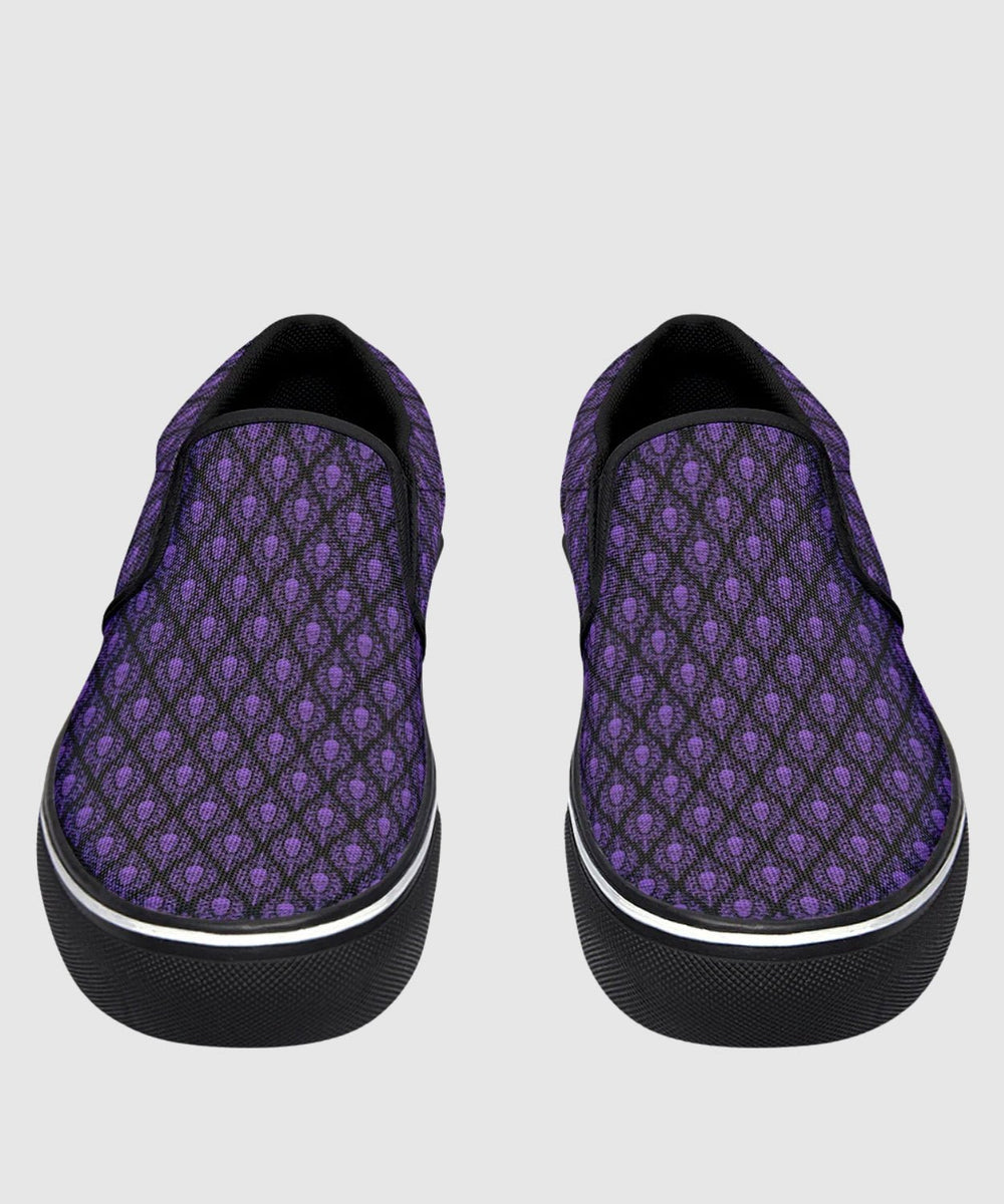 Victorian Skull Damask Slip - On Shoes - The Pagan Grimoire