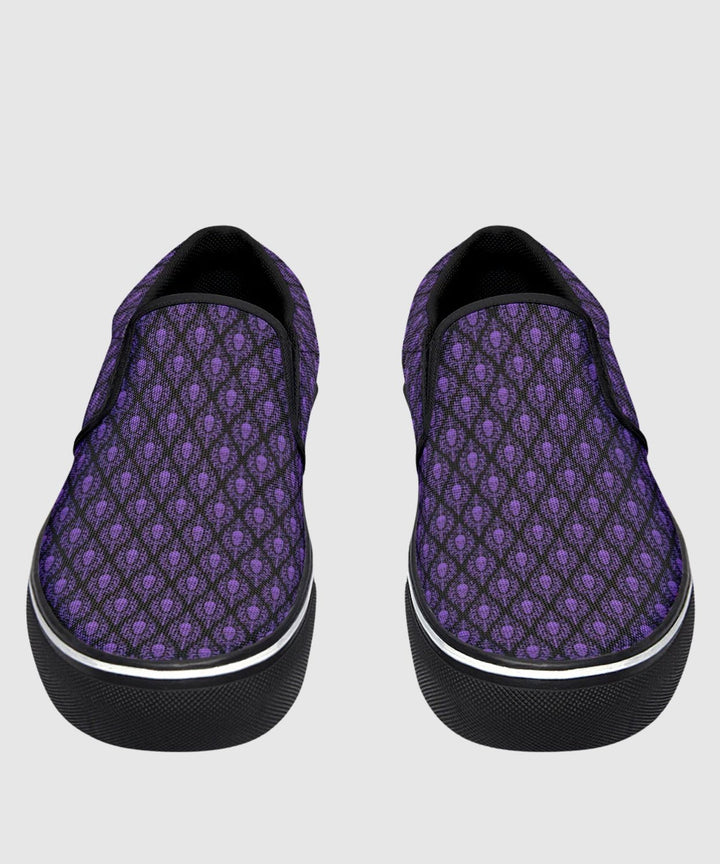 Victorian Skull Damask Slip - On Shoes - The Pagan Grimoire