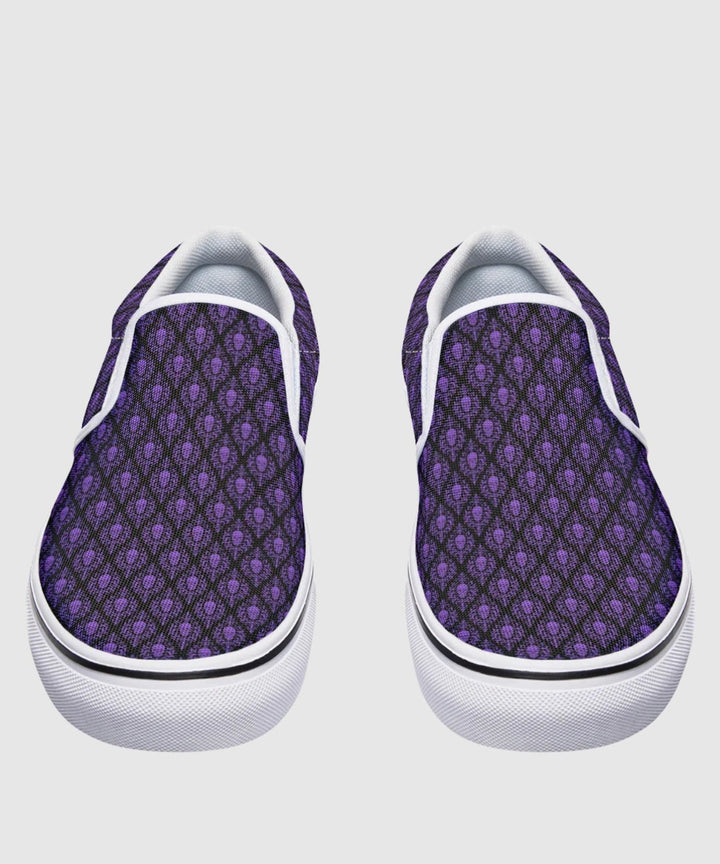Victorian Skull Damask Slip - On Shoes - The Pagan Grimoire