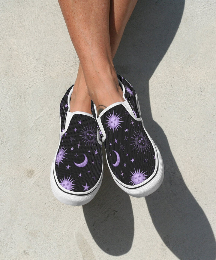 Vintage Celestial Sun and Moon Slip On Shoes - The Pagan Grimoire