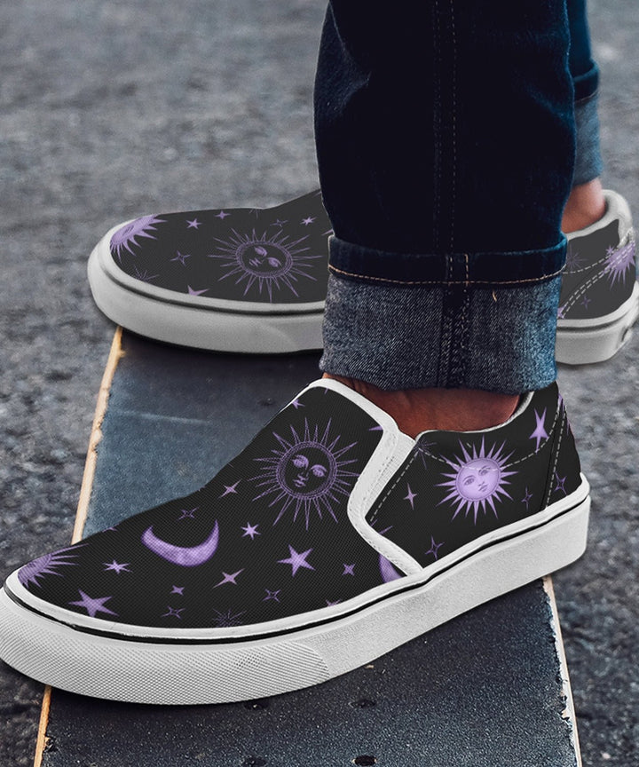 Vintage Celestial Sun and Moon Slip On Shoes - The Pagan Grimoire