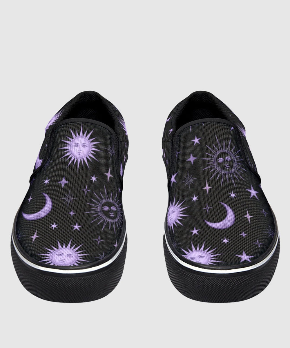 Vintage Celestial Sun and Moon Slip On Shoes - The Pagan Grimoire