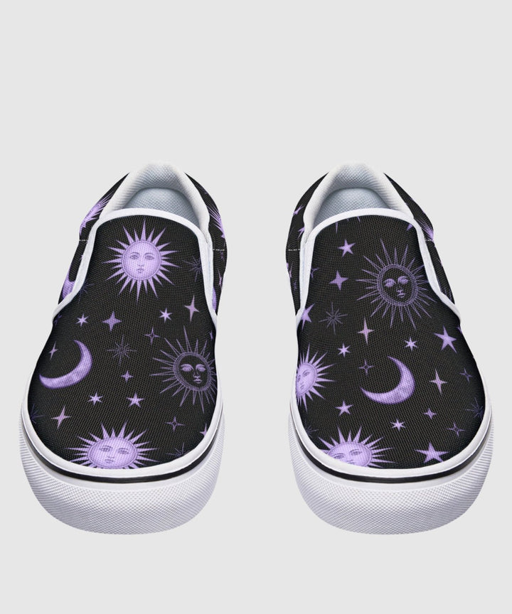 Vintage Celestial Sun and Moon Slip On Shoes - The Pagan Grimoire