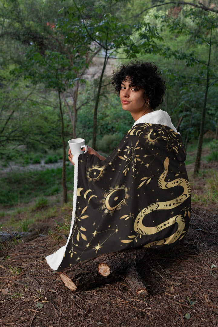 Boho Golden Snake Hooded Blanket - The Pagan Grimoire