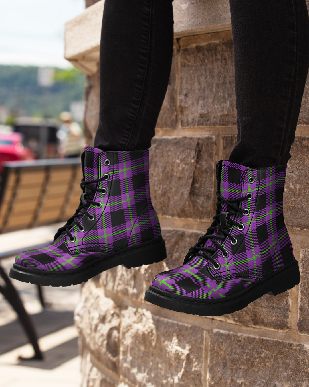 Purple and Green Plaid Boots